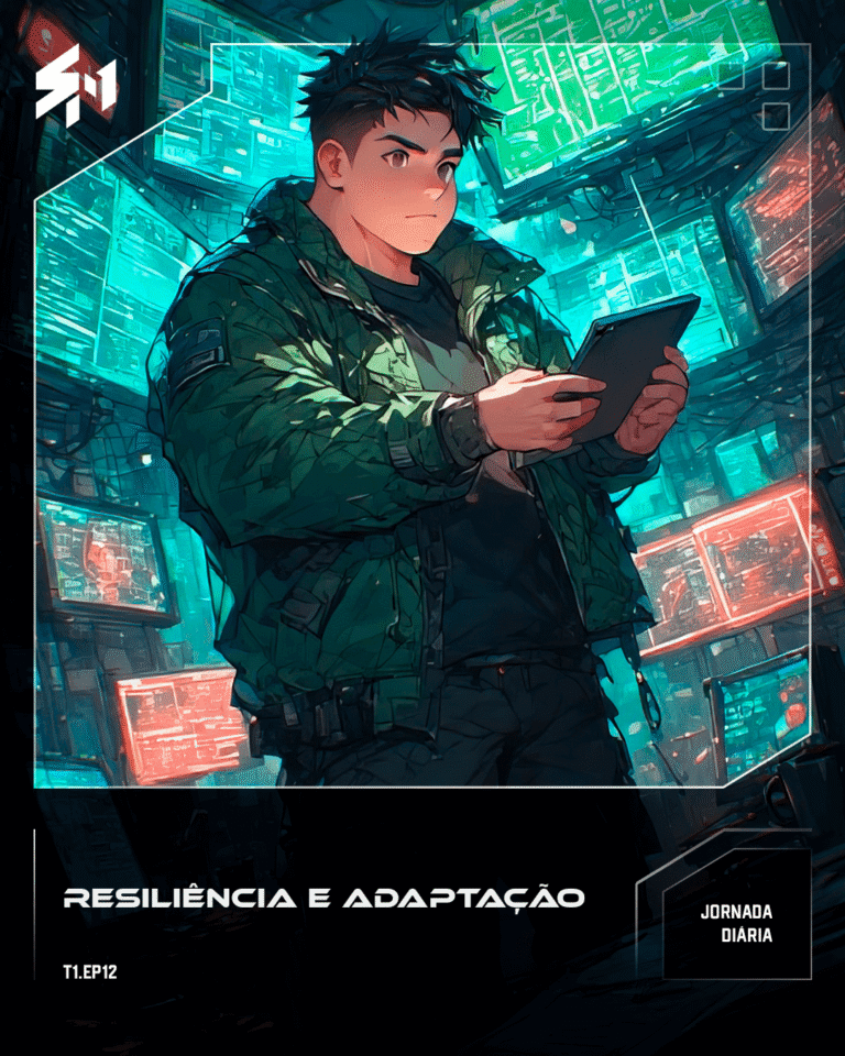 Leo holding his tablet standing in a room surrounded by screens.